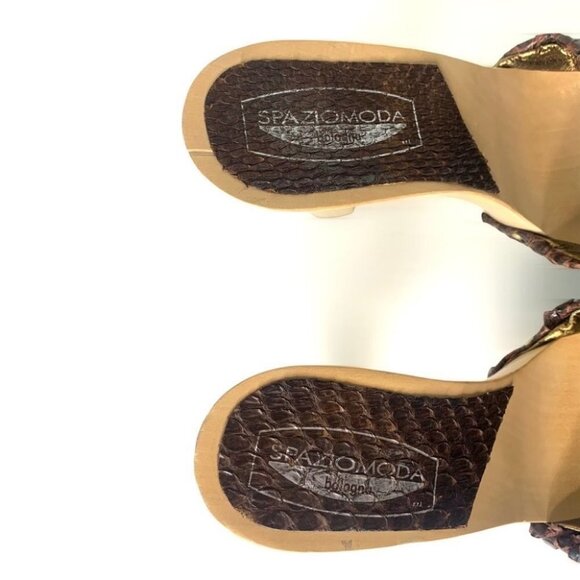 SPAZIOMODA wood leather snakeskin touch sandals women size 37 - Picture 14 of 17